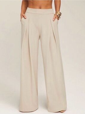 Silquee Wide Leg Pleated Women’s Pants - stone